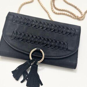 Street Level Black Suede Mini Crossbody Purse Wallet Clutch (4.5 x 7.5 inches)